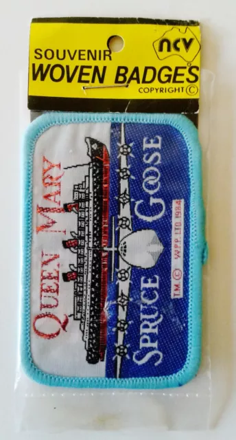 QUEEN MARY SPRUCE GOOSE vintage souvenir woven sew on cloth patch badge NCV