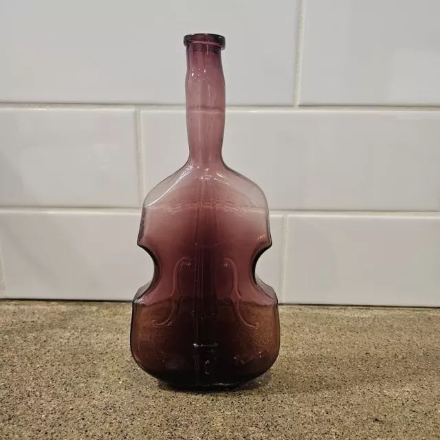 Antique Vintage Purple Amethyst Violin Or Cello Glass Bottle 9.75"