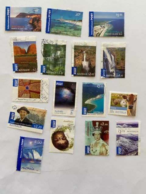 Australian stamps postally used. Selection of 16 stamps from 2005-2014