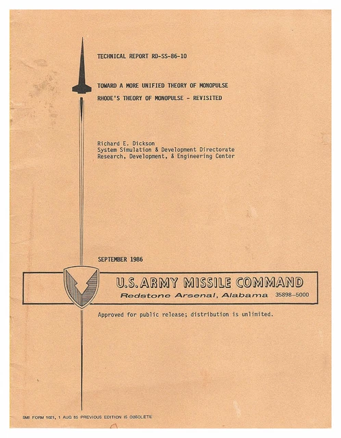 U.S. ARMY MISSILE Command Technical Report: Monopulse Theory 1986 - R.E