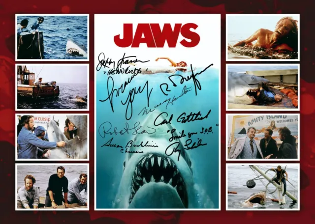 JAWS Cast Multi Signed Pre Print A4 Montage Autograph PHOTO Gift Print HORROR