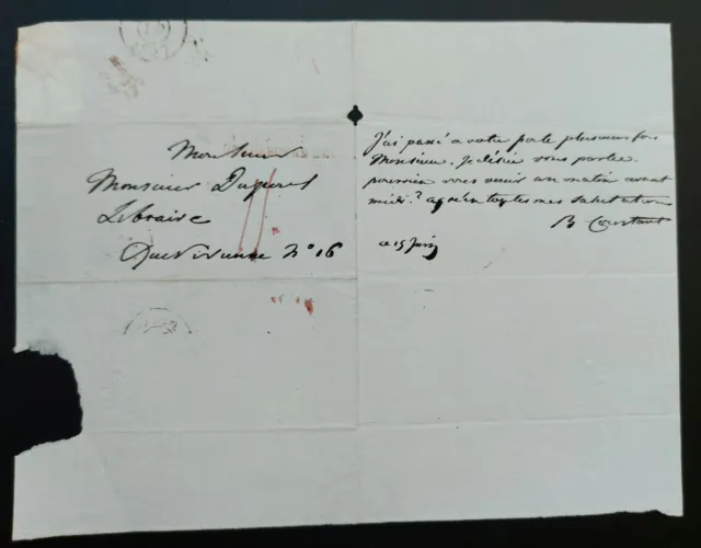 Autograph L.A.S. Benjamin Constant 1827 Romancier
