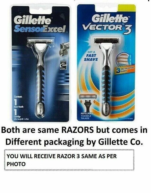 Paquete de 2 - Manija de afeitar Gillette Vector-3 para cartucho sensor Excel
