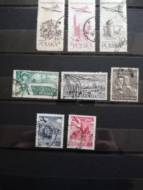 Timbres POLOGNE - Poste Aérienne - Lot 8 timbres anciens oblitérés - TBE