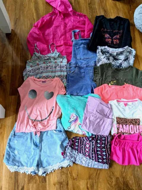 Bundle 14 X Girls Summer Clothes - Shorts - T Shirts - Dungerees Age 10 - 11 Yrs