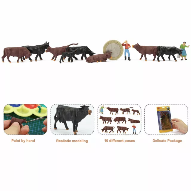 36pcs Model Trains HO Scale 1:87 Brown Black Cows Cattle Shepherd Farm Animals