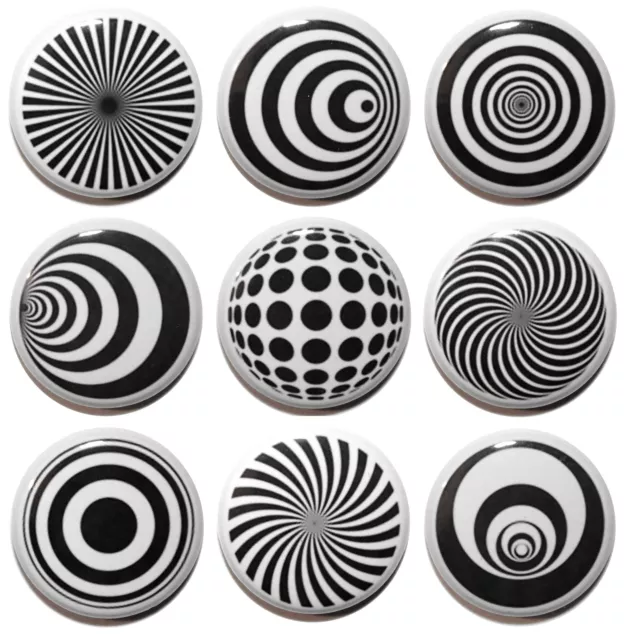 9 Mini Optical Illusion Circle Fridge Magnets - MADE IN UK-Gifts & Kitchen- 25mm