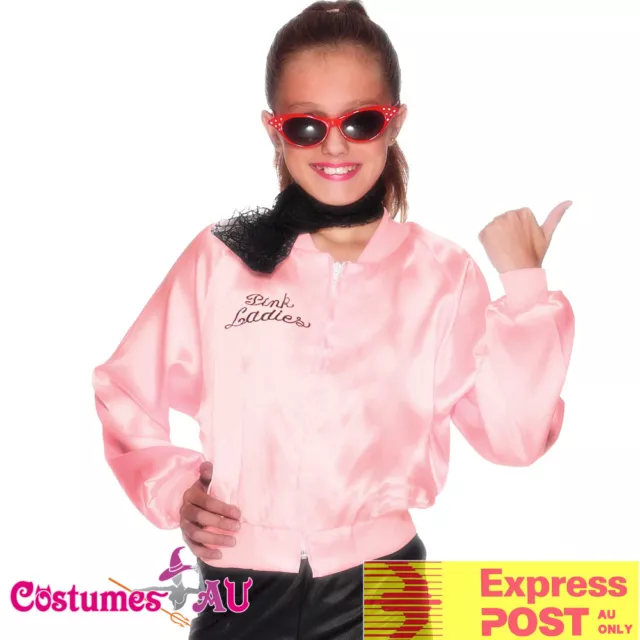 Girls Kids 50's Child Grease Pink Lady Ladies Jacket Costume 50s Embroidery Girl