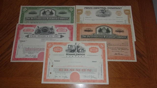 Lot of 5 Different Stock Certificates S51