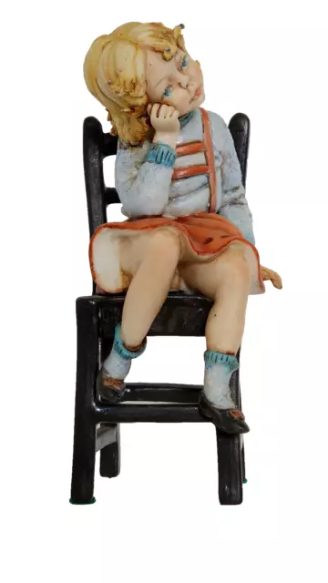 Vintage Capodimonte Porcelain Figurine Italy Young Girl Thinking On A Chair