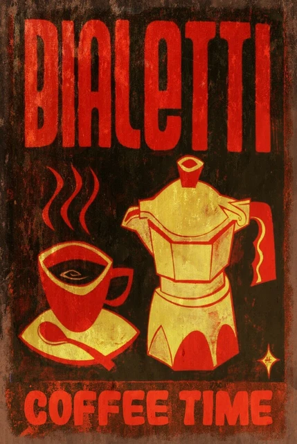 Bialetti italienische Kaffeekanne und Tasse Retro-Stil Metall Wandschild Plakette, Café Bar