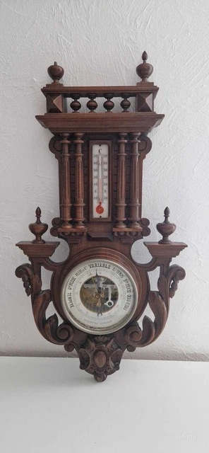 BAROMÈTRE ET THERMOMÈTRE en Bois Sculpté à Décor de Rameaux et de ...