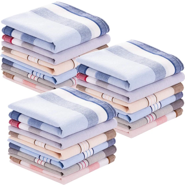 24 Pieces Cotton Men's Handkerchief Plaid Handkerchief for Men Soft Gift Set ...