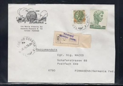 ITALY Registered Cover Torino to West Germany 28-9-1978 Cancel