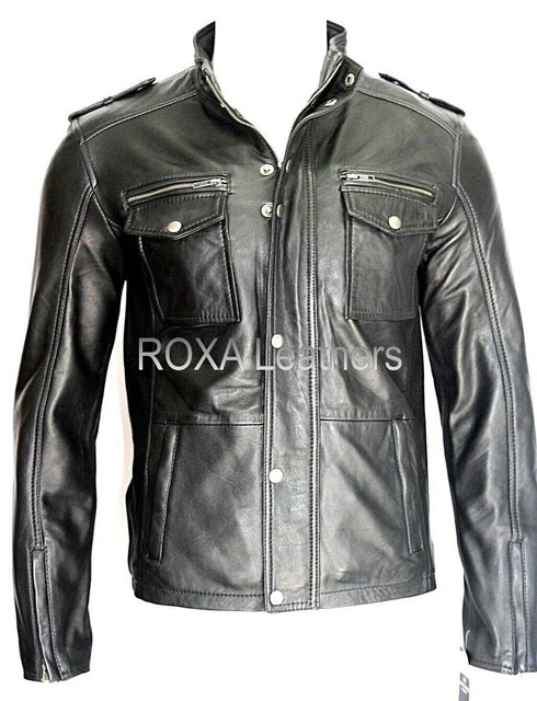 Nuovo da Uomo Originale pelle D'Agnello 100% Giacca Biker Casual Indossare Nero