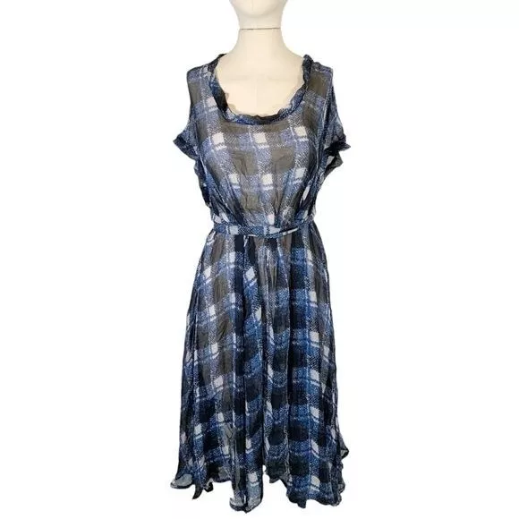 Rachel Comey Womens Silk Midi Dress Blue Black Plaid Size 4