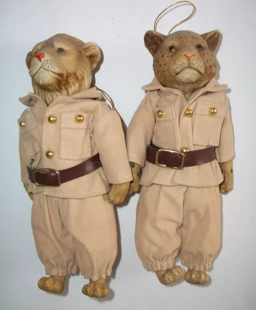 Vintage Pair Lion & Leopard in Safari Outfits Figurines/Ornaments