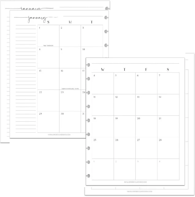 BETTERNOTE 2024 MONTHLY Calendar Refill Fits Discbound 9Disc, 7"x9.25