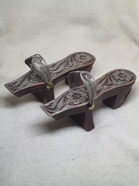 Vintage Pair Of Filigree Wooden Ottoman Turkish Shoes