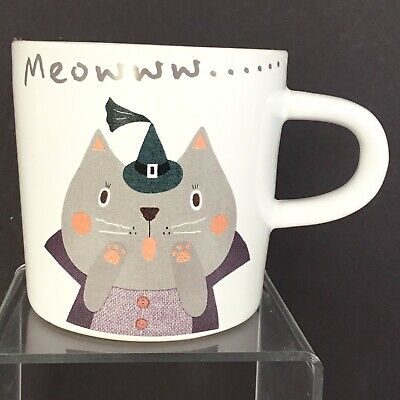 MAGENTA Halloween Witch Cat Mug Meow Cup White Coffee Tea Cup