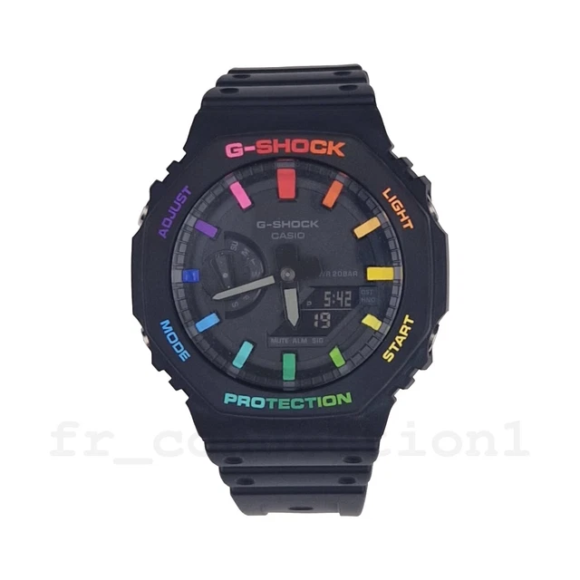 Casio G Shock GA 2100 Black Full Rainbow Index Dial Custom MODS Hand Painted