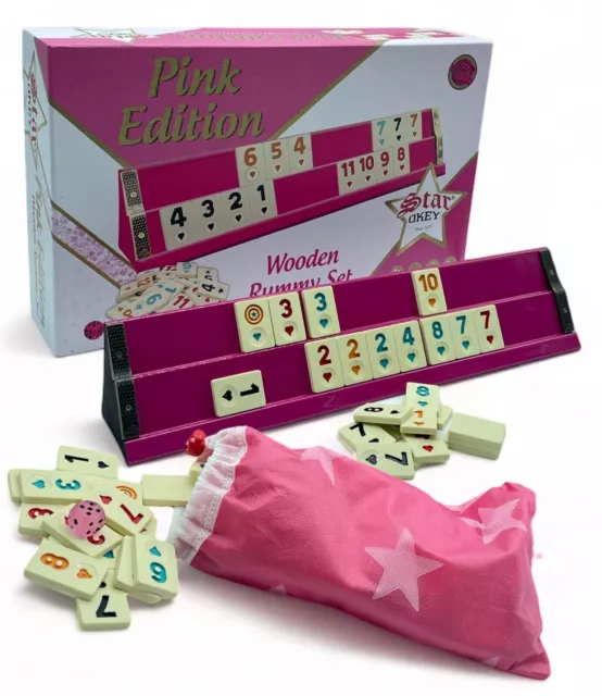 Premium Okey takimi Set Pembe | Handgefertigtes Pink Rummikub Set aus Holz