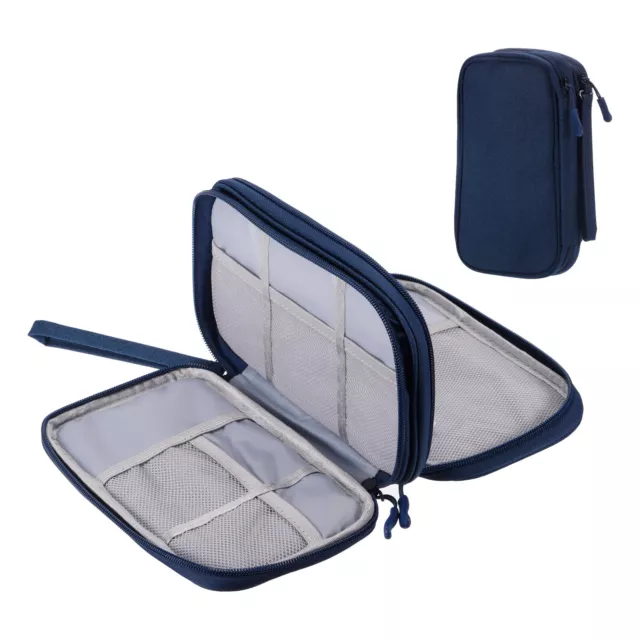 Electronic Organizer Case Travel Bag Double Layer Navy 210x125x60mm