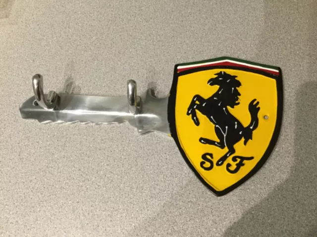 Stunning  cast polished Aluminium Ferrari Key Hook Holder Sign Garage