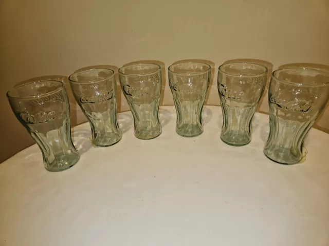 Coca Cola Coke Green Tint Glass Juice Glasses Set of Six  4.5"  Soda Tumbler NWS 2