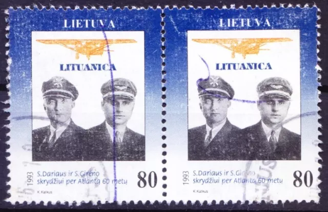 Lithuania 1993 used Pair, Pilots Darius & Gireno, Aviation - Condition as seen