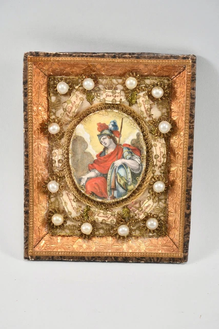 J88H63- Klosterarbeit, Stich hl. Georg, Golddrahtarbeit, Pailletten, Perlen