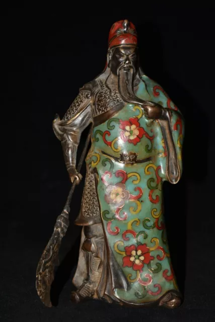 Chinese Copper Cloisonne Hand Carved Exquisite Guan Yu guangong Statue