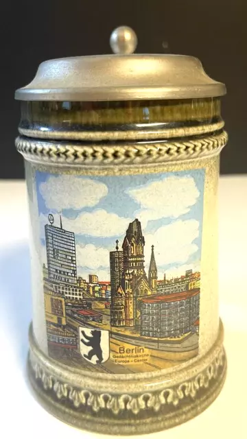 Gerzit Berlin Ceramic Stoneware West German Beer Stein Mug /Lid