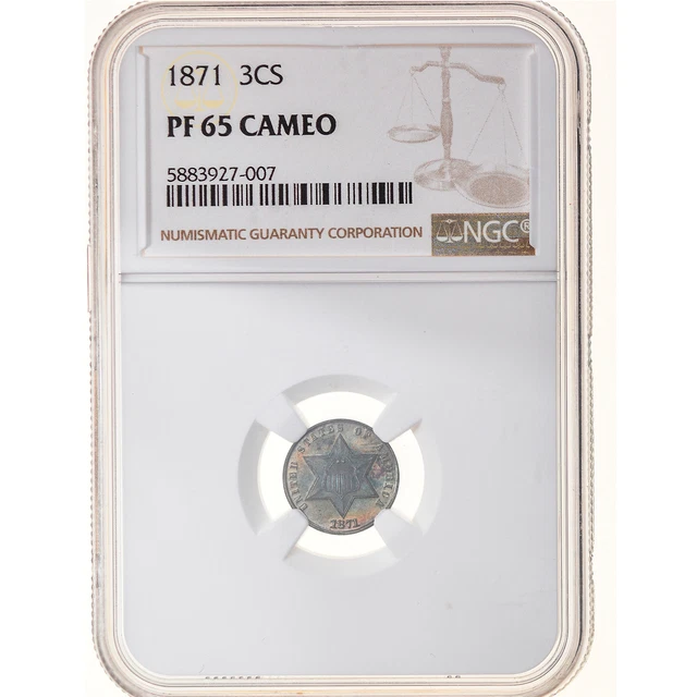 [#970331] Coin, United States, Silver 3 Cents, 1871, Philadelphia, Proof Cameo,