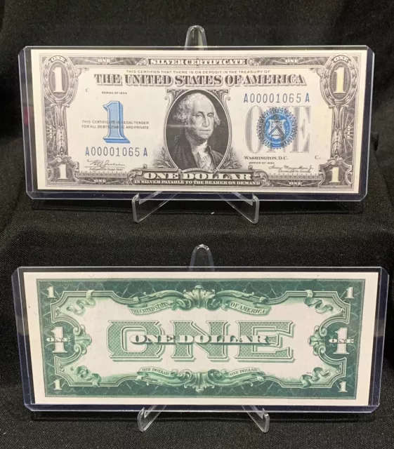 $1 One Dollar 1934 Silver Certificate (A 00001065 A) (STICKER!) READ!