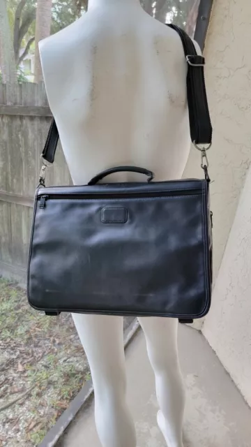 Tumi Alpha Black Leather Expandable Messenger Shoulder Laptop Bag 909D3