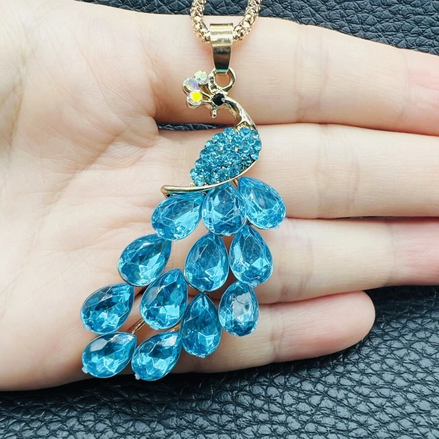 Betsey Johnson Rhinestone Crystal Peacock Animal Pendant Sweater Necklace Chain