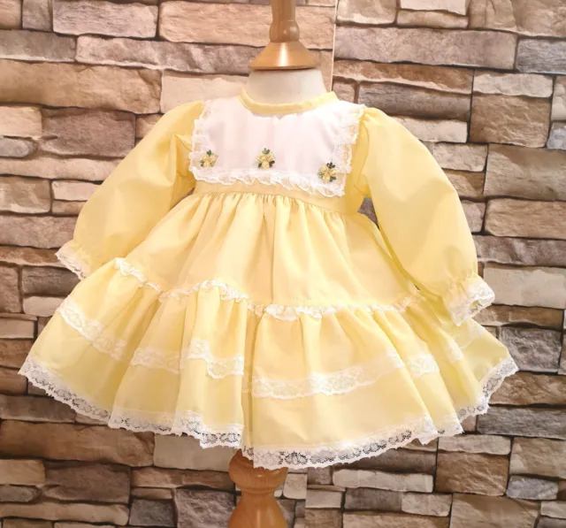 Dream Pink Or Lemon Bib Front Spanish  Puffball Dress 0-5 Years Or Reborn Dolls