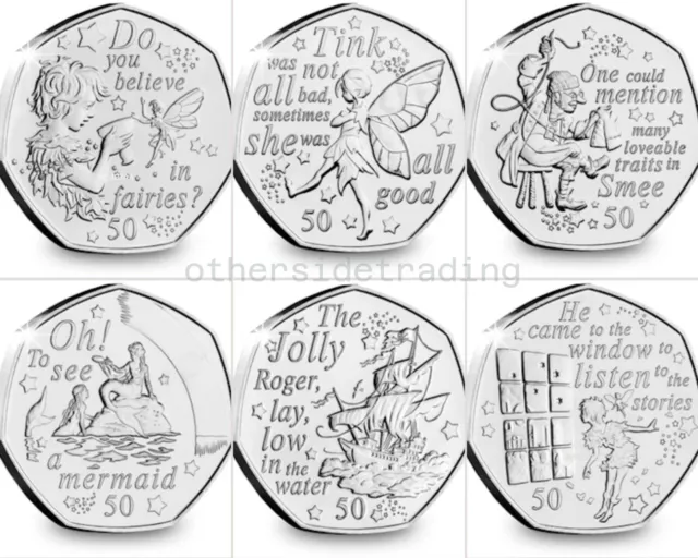 Peter Pan Isle of Man 2020 Set Fifty Pence 50p Coins Uncirculated Tinkerbell