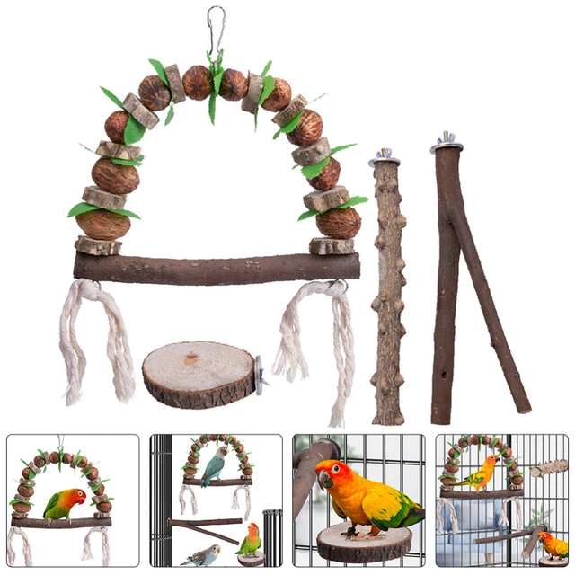4 pezzi in legno giocattolo per uccelli uccelli cockatiel giocattoli interessant