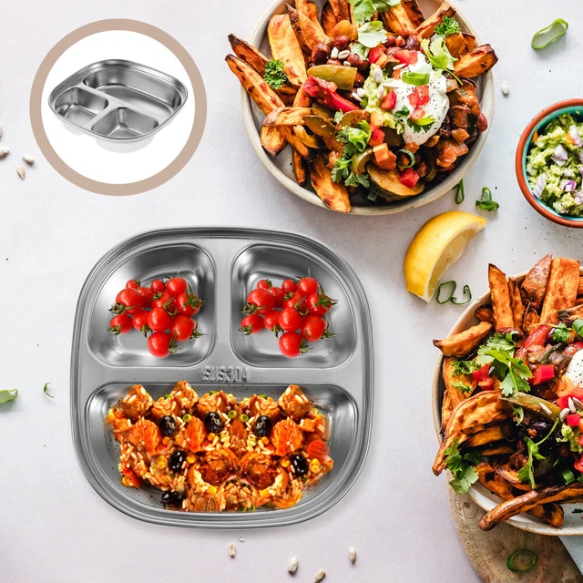 2 Assiettes Portion En Inox 304 à 3 Compartiments – 23 Cm, Pour Repas équilibré, Perte De Poids, Camping - 8
