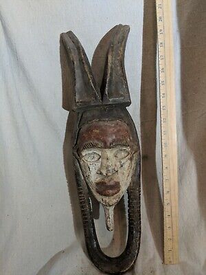 Old Mask with Crown and Recessed Eyes — Authentic Carved African Wood Art