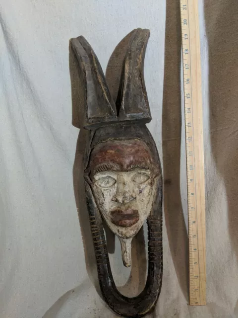 Old Mask with Crown and Recessed Eyes — Authentic Carved African Wood Art