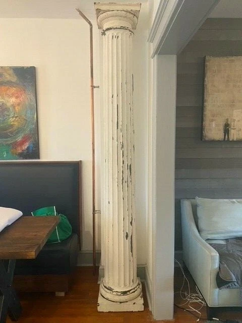 Pair of Antique Iron and Galvanized Metal Fluted Metal Columns, 103 Inches Tall