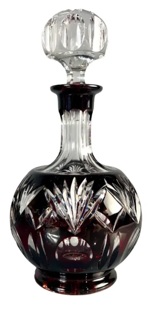 Vintage Bohemian Cut Crystal Decanter/Liquor Deep Ruby Red to Clear - Fans 9.5”H