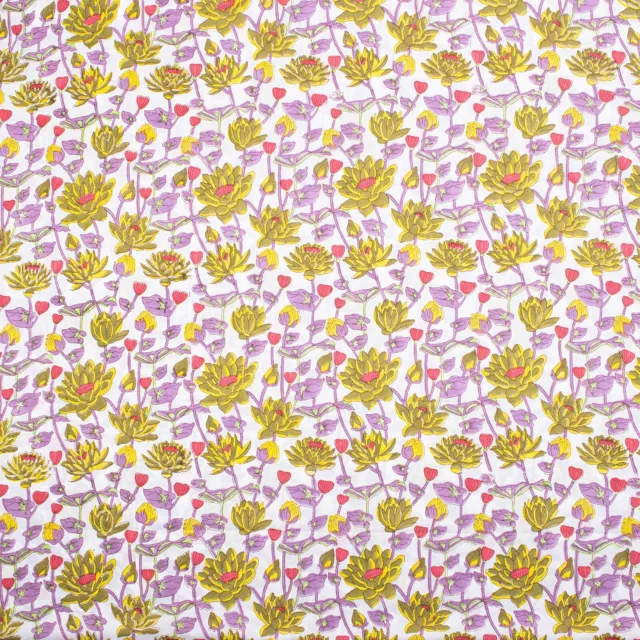 Indien 2.3m Main Bloc Imprimé Floral Coton Couture Loisirs Créatifs Tissu