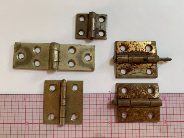 Mixed Lot of 5 Vintage Salvage heavy solid Brass & Steel Hinges  1", 1.5"