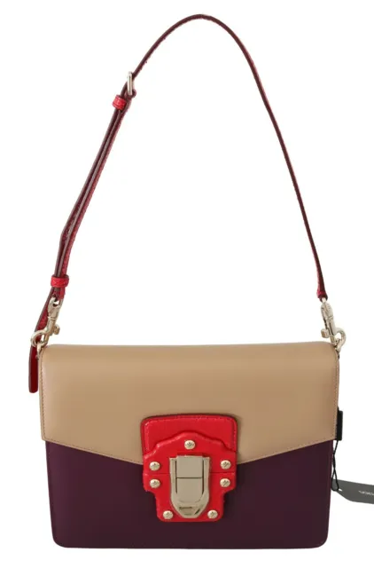 Dolce & Gabbana Bolsa Lucia Bolso Violeta Beige Cuero Rojo Cruzado