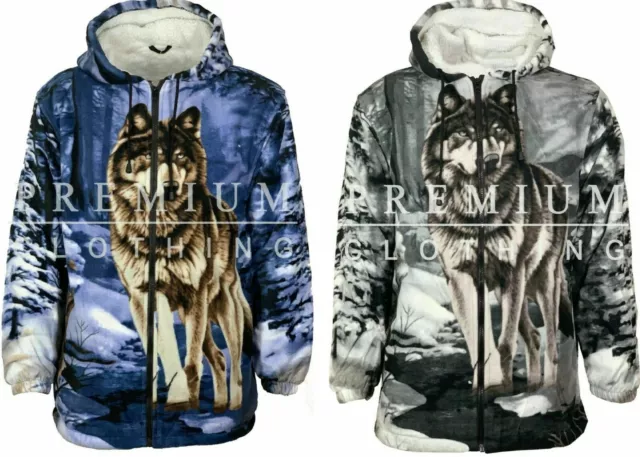 Mens Womens EXTRA Thick Thermal LINED Hooded Fur Sherpa Fleece Printed Jackets