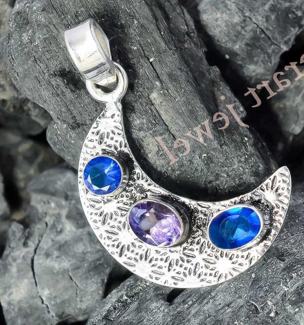 Amethyst-Schliff, blauer Tansanit-Anhänger, 925er-Sterlingsilber,...